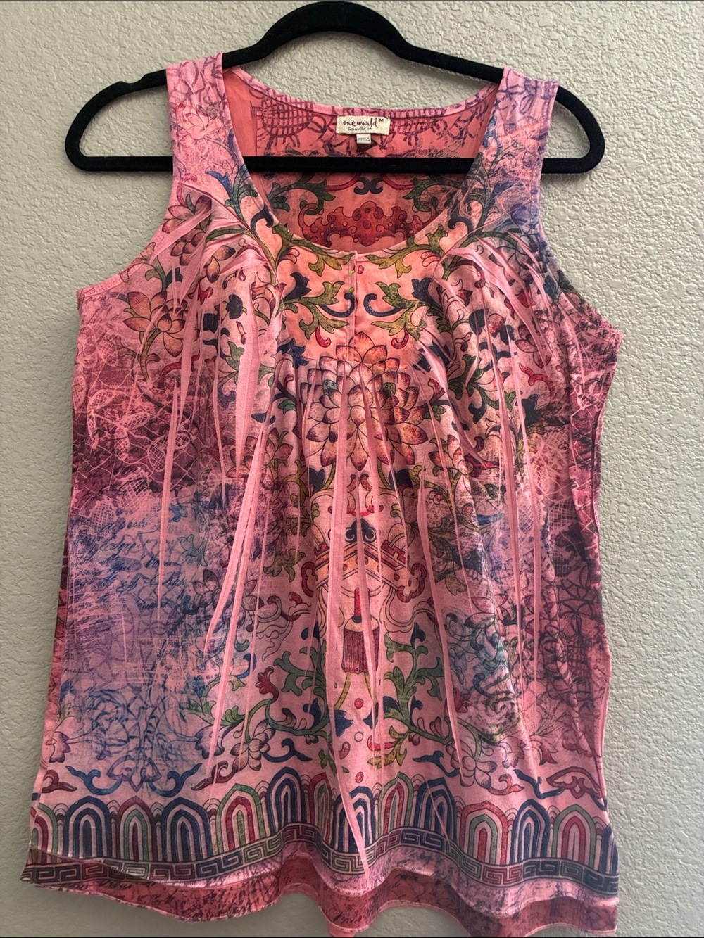 Desigual Pink Multicolor Printed Pleated Tank Top